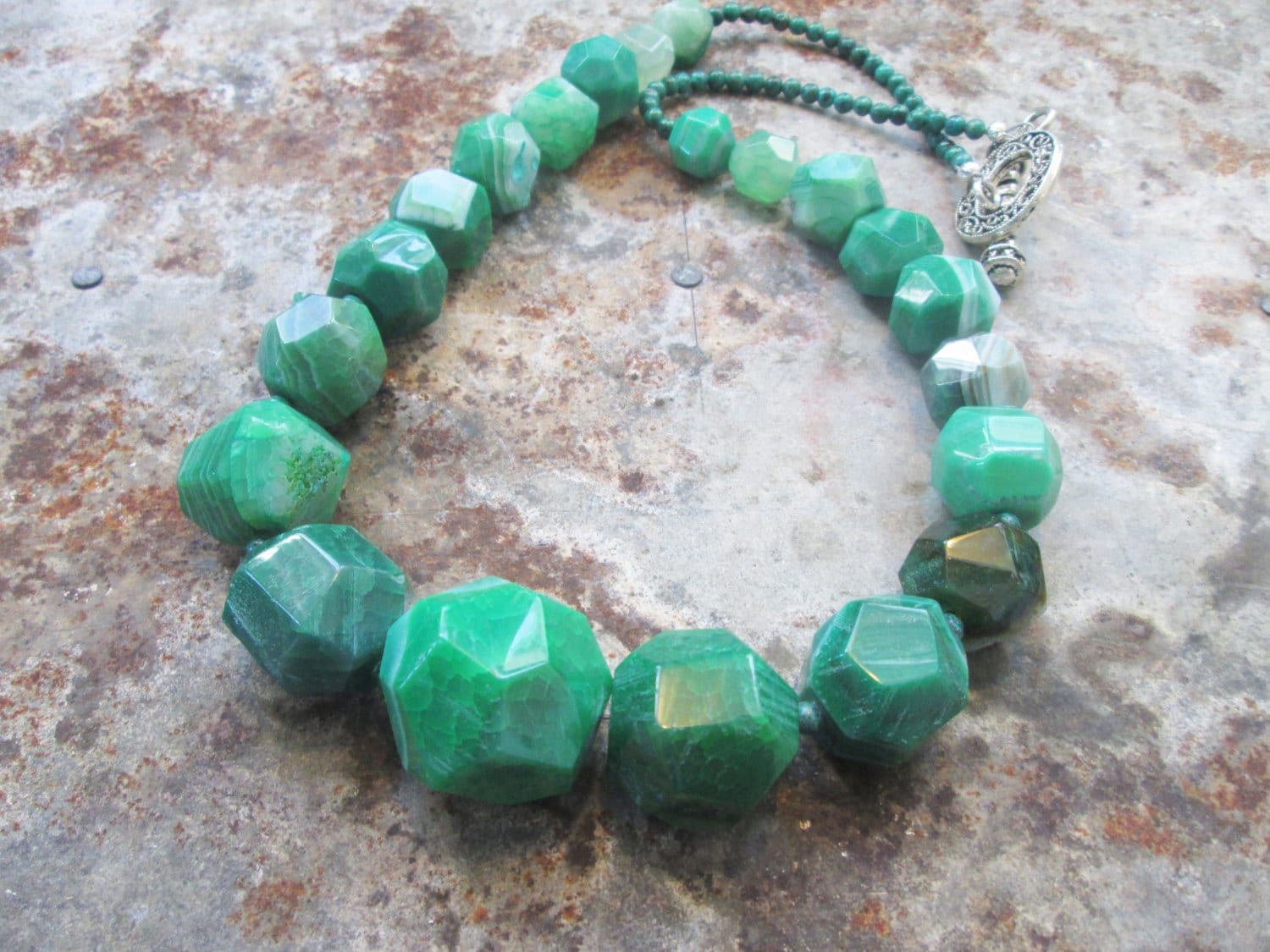 Malachite Look Agate Green Chunky Beaded Necklace