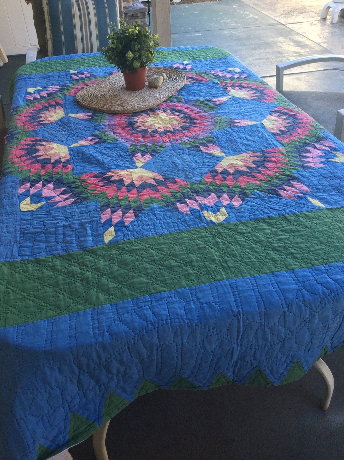 1980's Arch Quilt NY Handmade Star Blue 67 by by violetsandgrace