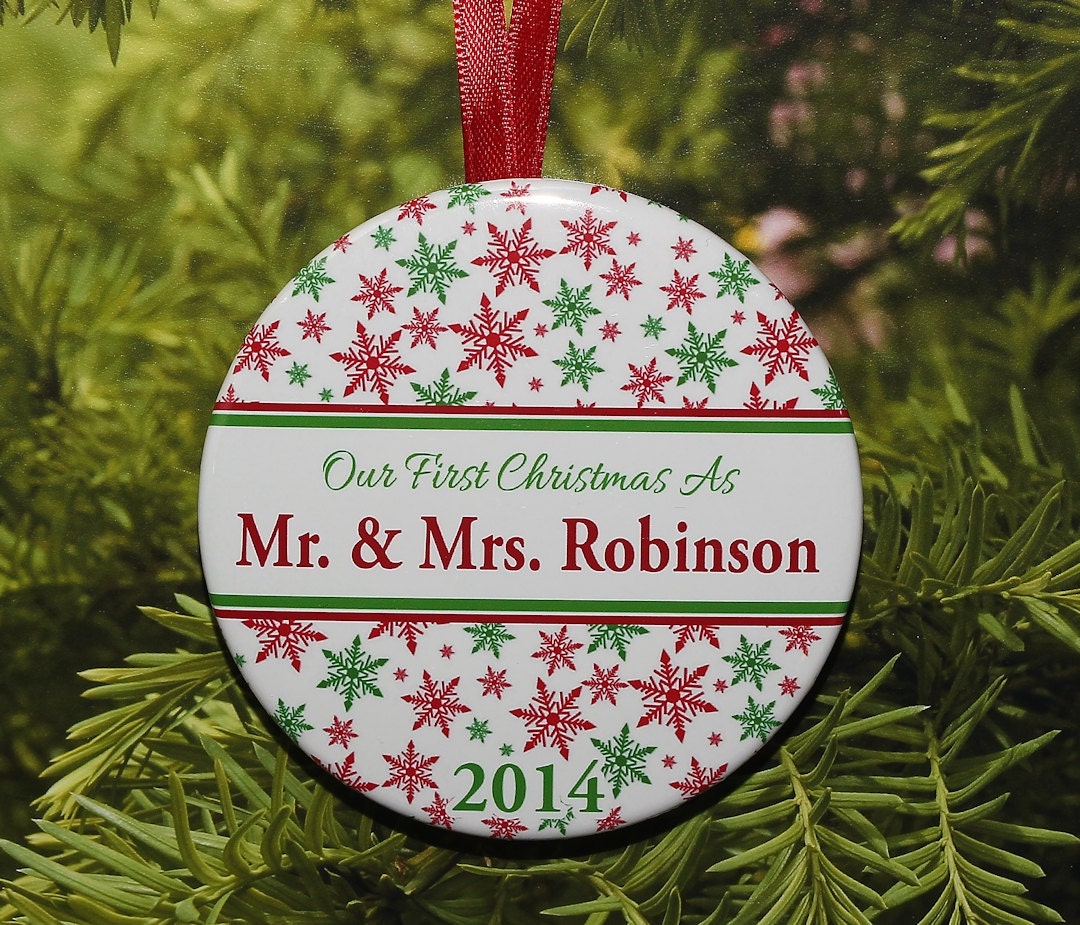 our first christmas mr and mrs ornament red green snowflakes our first christmas mr and mrs ornament red green snowflakes