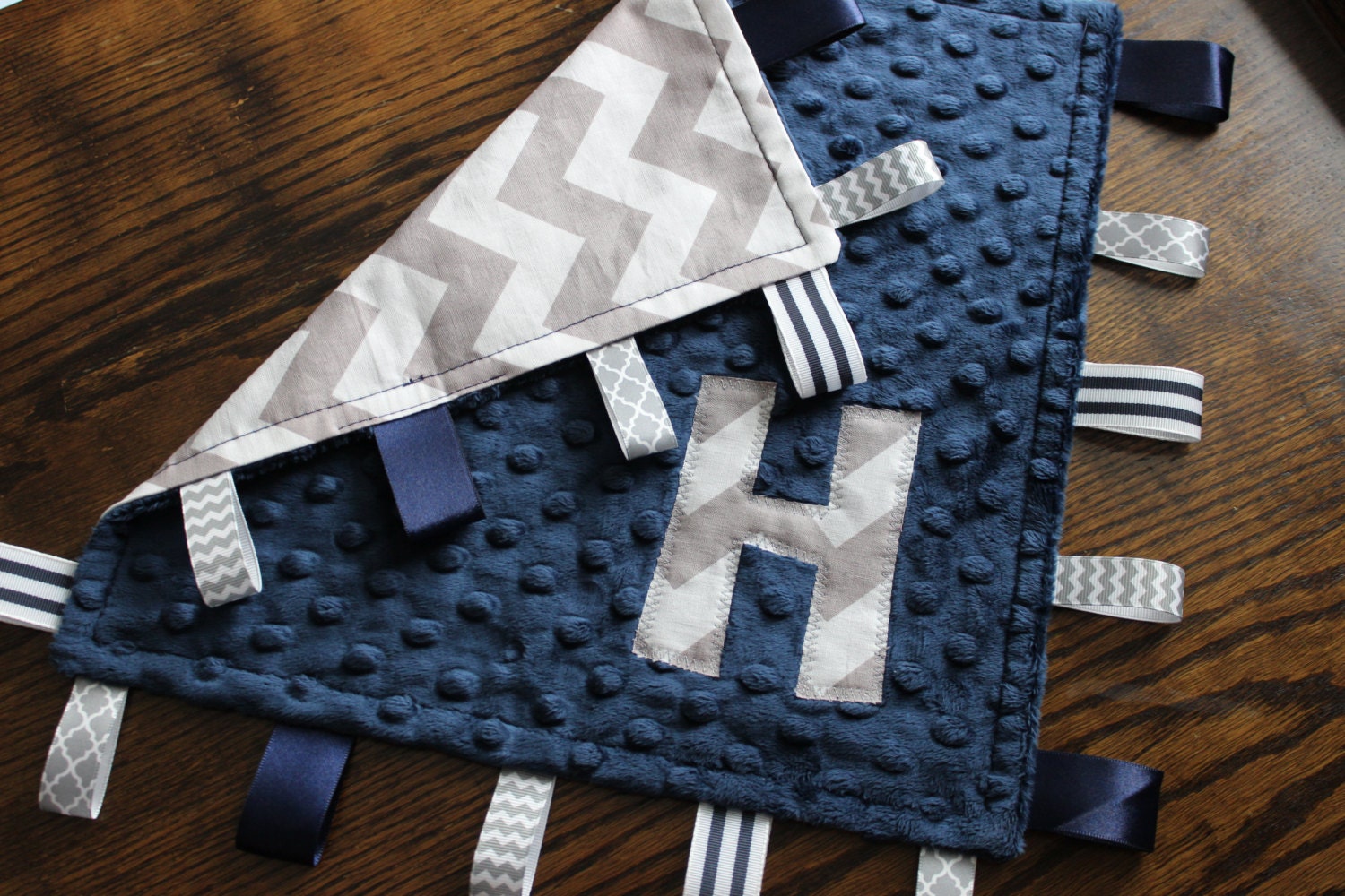 Baby Taggie Blanket Lovey Personalized Navy and by kristensfaves