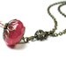 Vintage Style Pendant Necklace Strawberry Rose Blush Pink Grapefruit Czech Glass Jewelry Romantic Filigree Antiqued Brass Heart Accessories