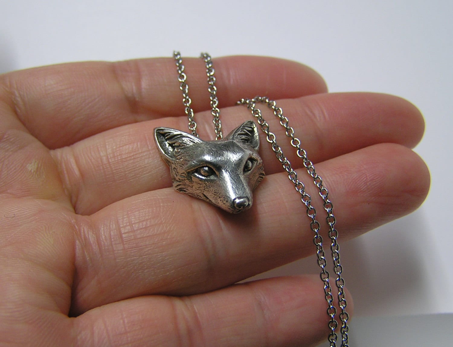 Fox Necklace Pendant Fox Charm Woodland Snow Fox On 20