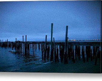 Wharf at Night, Provincetown - 11 x 20 Fine Art Canvas Print, Cape Cod, Seashore, Beach