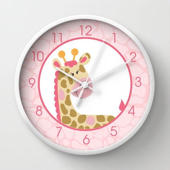 Pink Giraffe Jungle Jill Girl Safari Nursery 10-inch Wall Clock, Choose frame color, hands, personalization Il_570xn