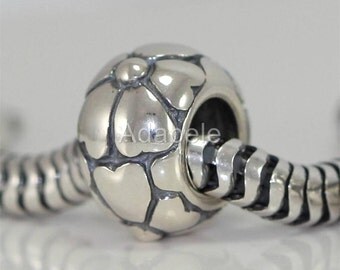 1pc Sterling Silver Charm Heart Petal Love Flower Charm Bead for European Charm Bracelets #EC195