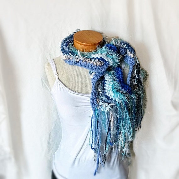 Blue chunky chevron scarf Sapphire stripes by 910woolgathering