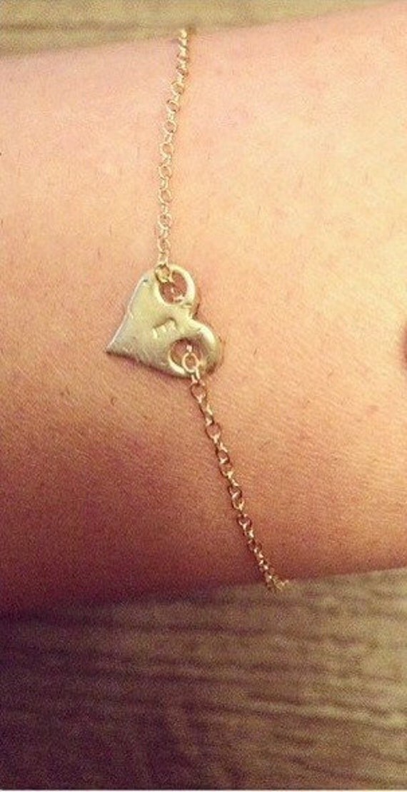 Items similar to Dainty Gold Heart Inital Bracelet on Etsy