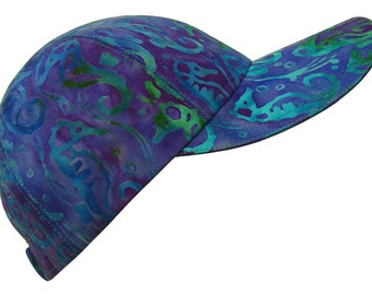 The Life Aquatic - Blue Green Batik Seahorses Baseball Ball Cap Royal Cobalt Teal Turquoise Emerald Summer Sports Fashion Hat by Calico Caps