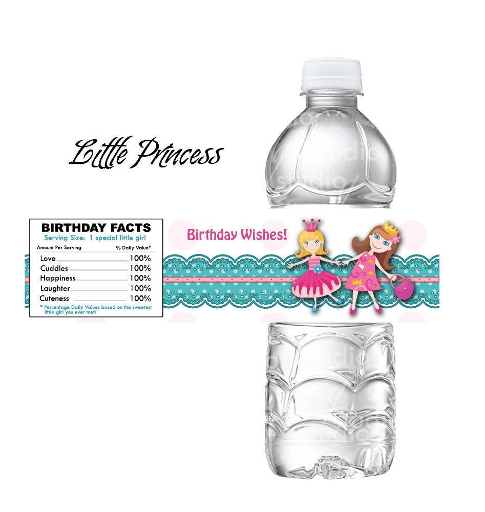 girls princess party water bottle label fits avery templates