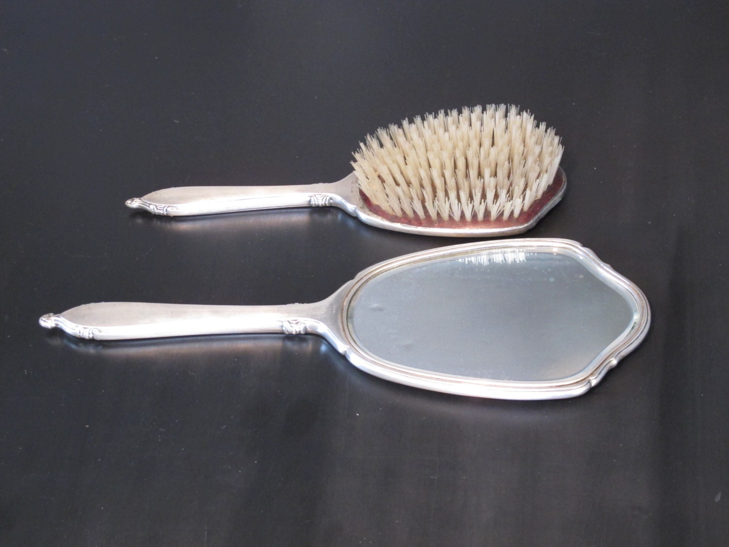 Vintage Sterling Silver Mirror and Hair Brush Vanity Set