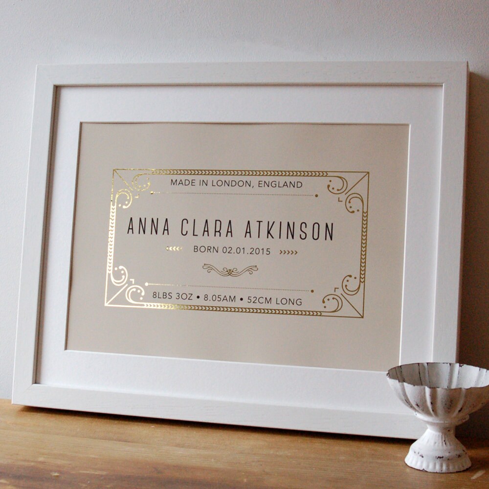 Personalized New Born Baby Gift with Gold Print gift for
