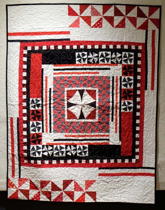 Red white and black goth modern baby wall hanging quilt