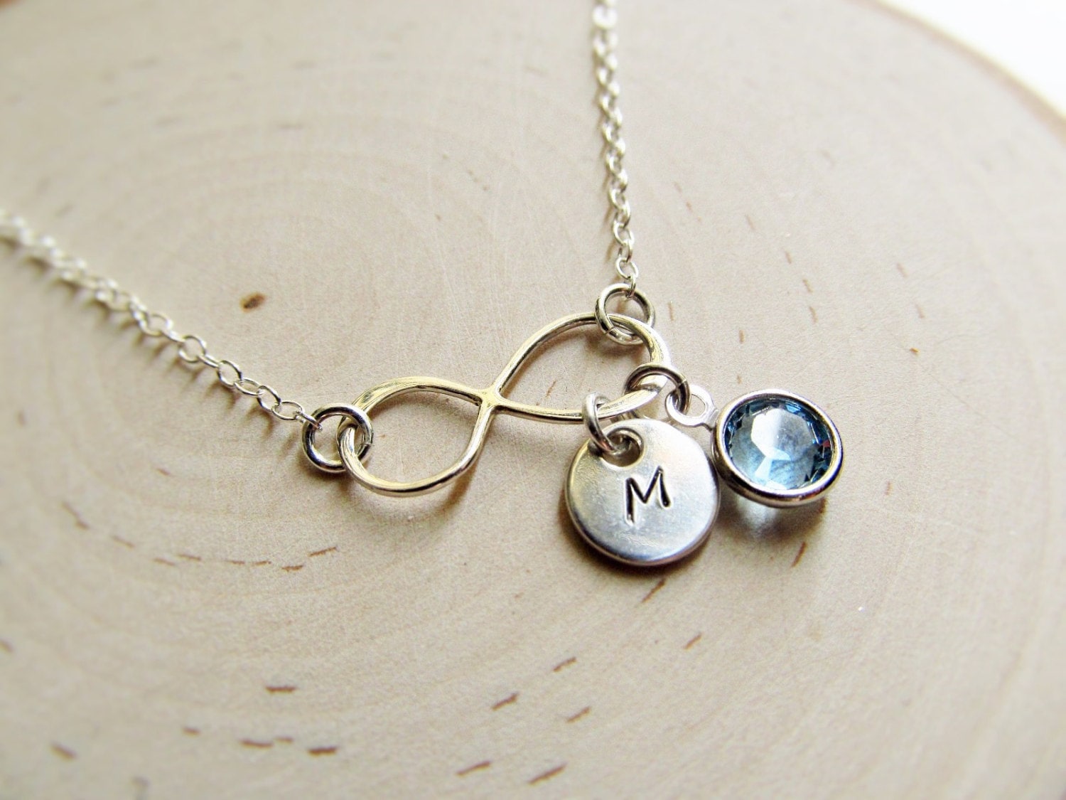 Personalized Infinity Necklace with Initial and Birthstone