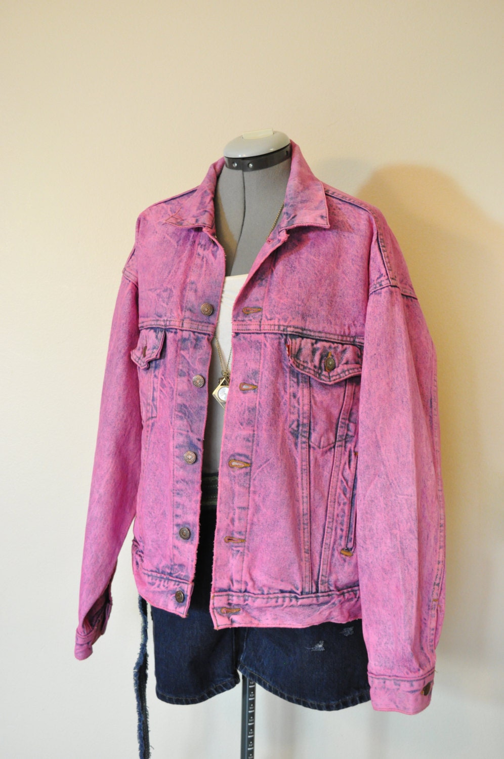 Pink Mens XL Denim JACKET Pink Dyed Upcycled Levi's