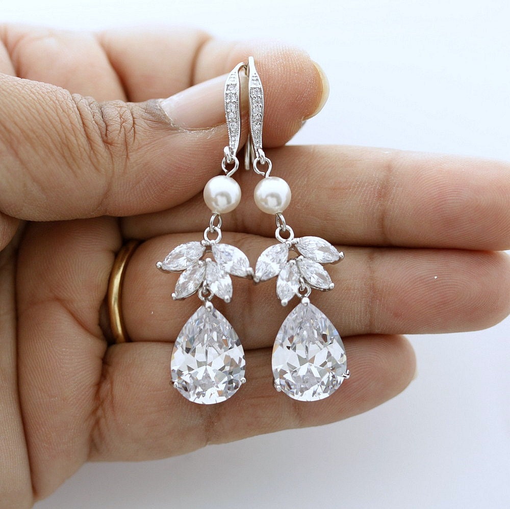 Wedding Earrings Pearl Drop Earrings Wedding Jewelry Cubic