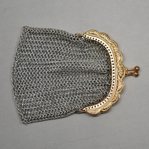 Antique French Chain Mail Metal Mesh Scalloped Edge Purse