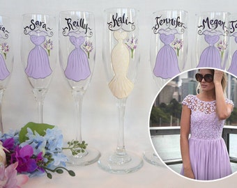 EXACT DRESS REPLICAS, Hand Painted Personalzied Wine Glasses, Replica of Your Dress Color & Styles, Bridesmaid Gifts, Bridesmaid Wine Glass