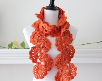 Crocheted Dark Orange Scarf