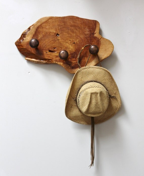 Vintage Brass Wall Hook Rustic Live Edge Wood Slab