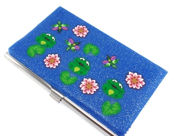 Colorful Polymer Clay Business Card Case, Frog Design