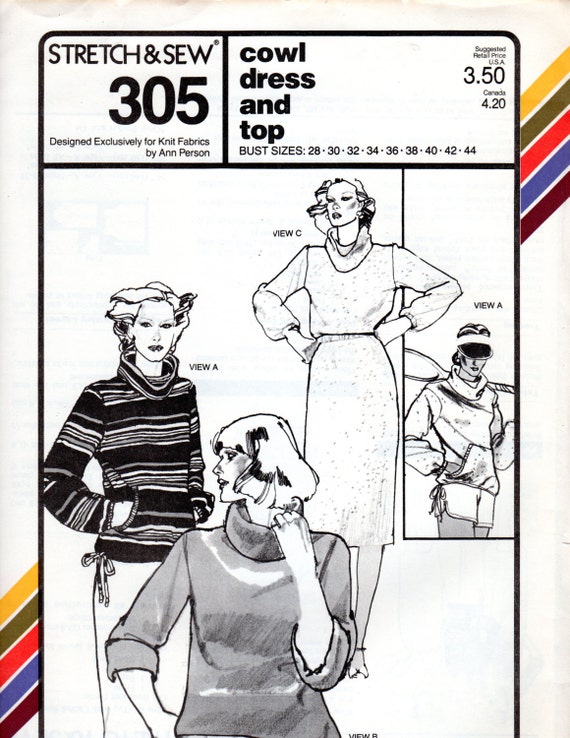 Uncut Stretch and Sew Pattern 305 Cowl Knit Top and Dress