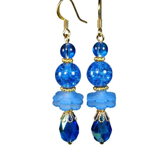 Cobalt Blue Dangle Earrings Dangling by BluKatDesign on Etsy