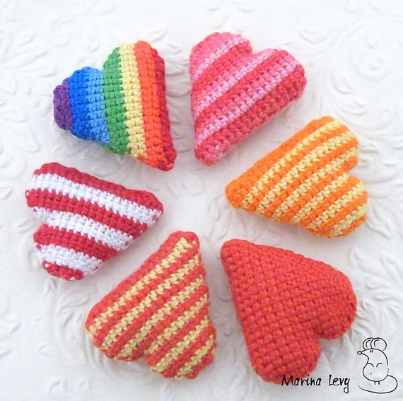 Crocheted Striped Heart amigurumi magnet