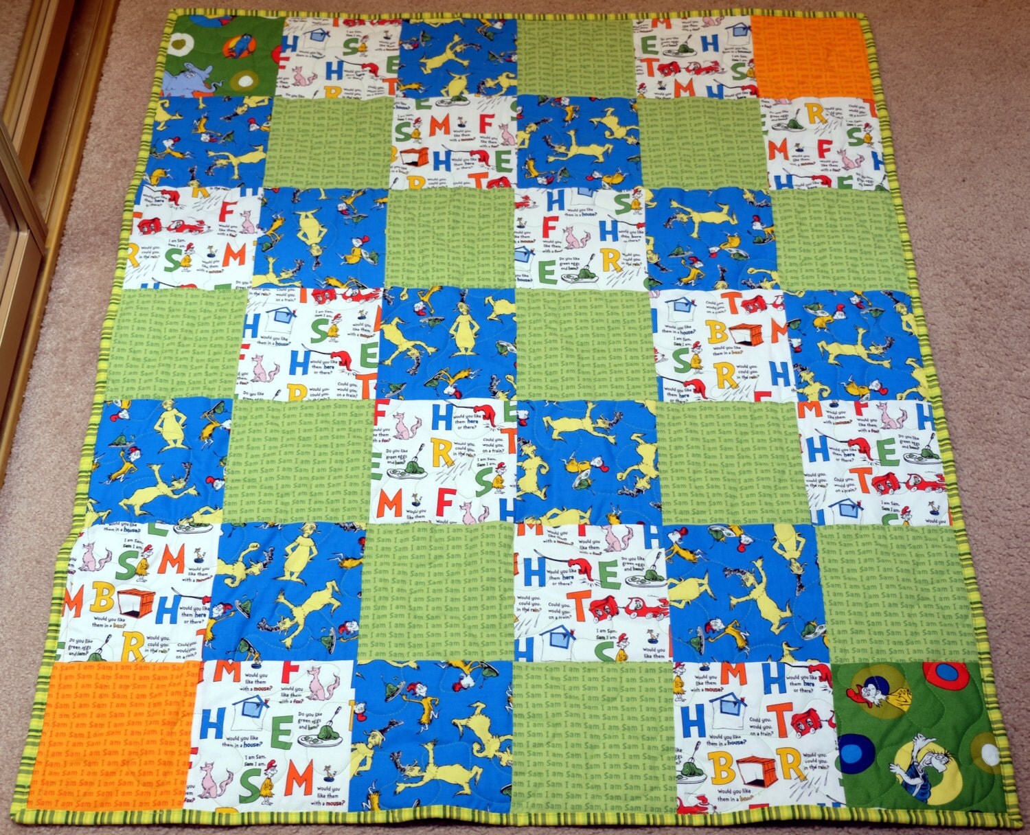 dr-seuss-green-eggs-and-ham-quilt-bright-green-dimple-minky