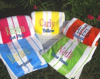 13 Beach Towels Personalized, Cabana Striped, Chevron Striped, Velour Beach Towels