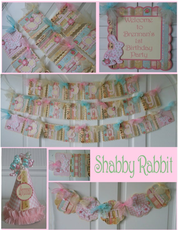 Shabby Chic Rabbit 1st Birthday Sweet Celebration Package bunny vintage banner Easter spring baby shower Il_570xn