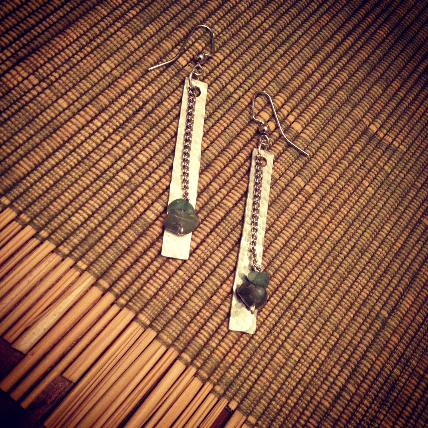 Silver and Green Jade Dangle Earrings