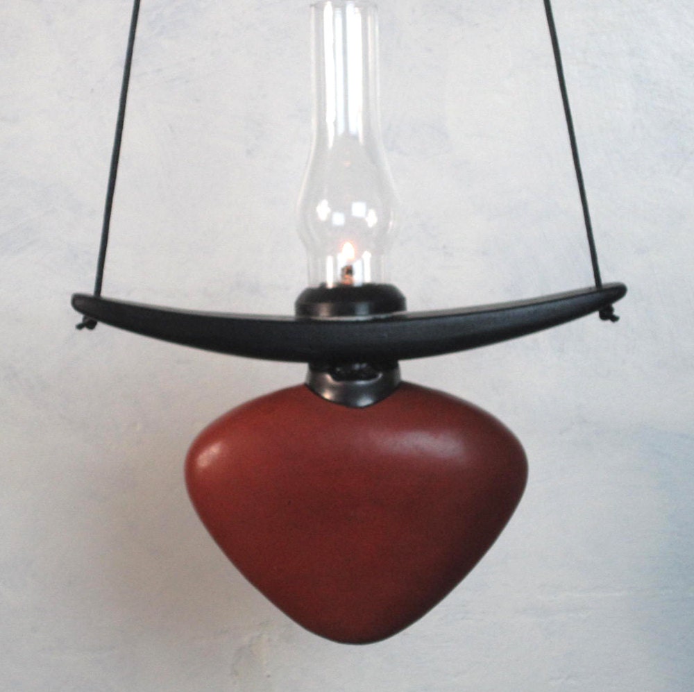 Hanging Oil Lamp Heart Sunset