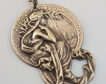 Vintage Necklace - Art Nouveau Necklace - Chloes Vintage Jewelry - Mucha Necklace - Brass Necklace - handmade jewelry