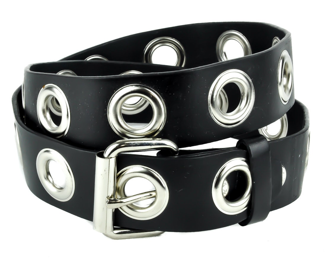 1 Silver Eyelet Grommet Black Leather Belt 13/4