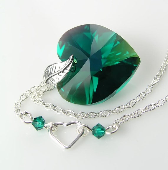 Emerald Green Heart Necklace Sterling Silver by DorotaJewelry
