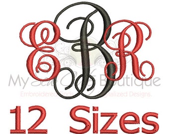 Vine Monogram Font Interlocking Font Embroidery Design For Instant Download - 12 Sizes - BX Format Included