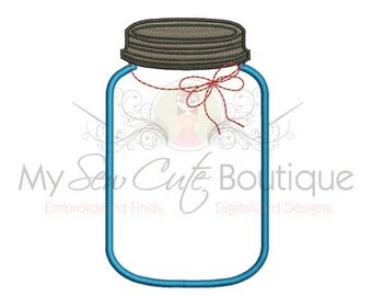 Mason Jar Applique Design - Fruit Jar Applique Design - Machine Embroidery Design - 12 Sizes