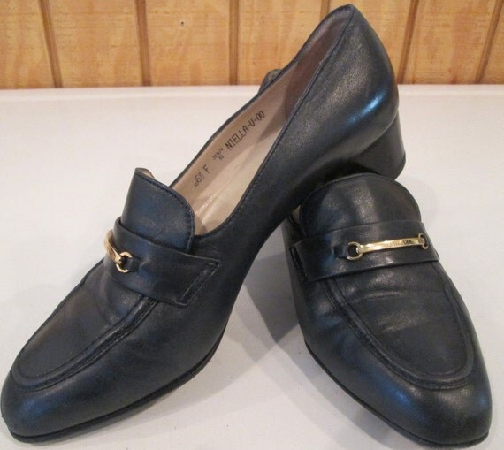Vintage Bally Loafer Shoes Size 8 1/2 Navy Blue