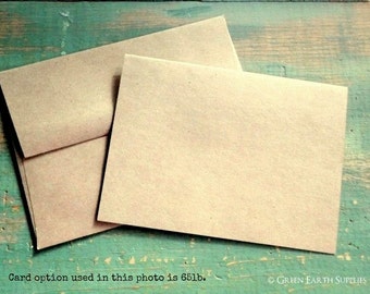 25 A2 Folded Cards & Envelopes, Kraft or Light Brown Cards, Blank Note Cards and Envelopes, Recycled, 4 1/4" x 5 1/2" (108 x 140mm)