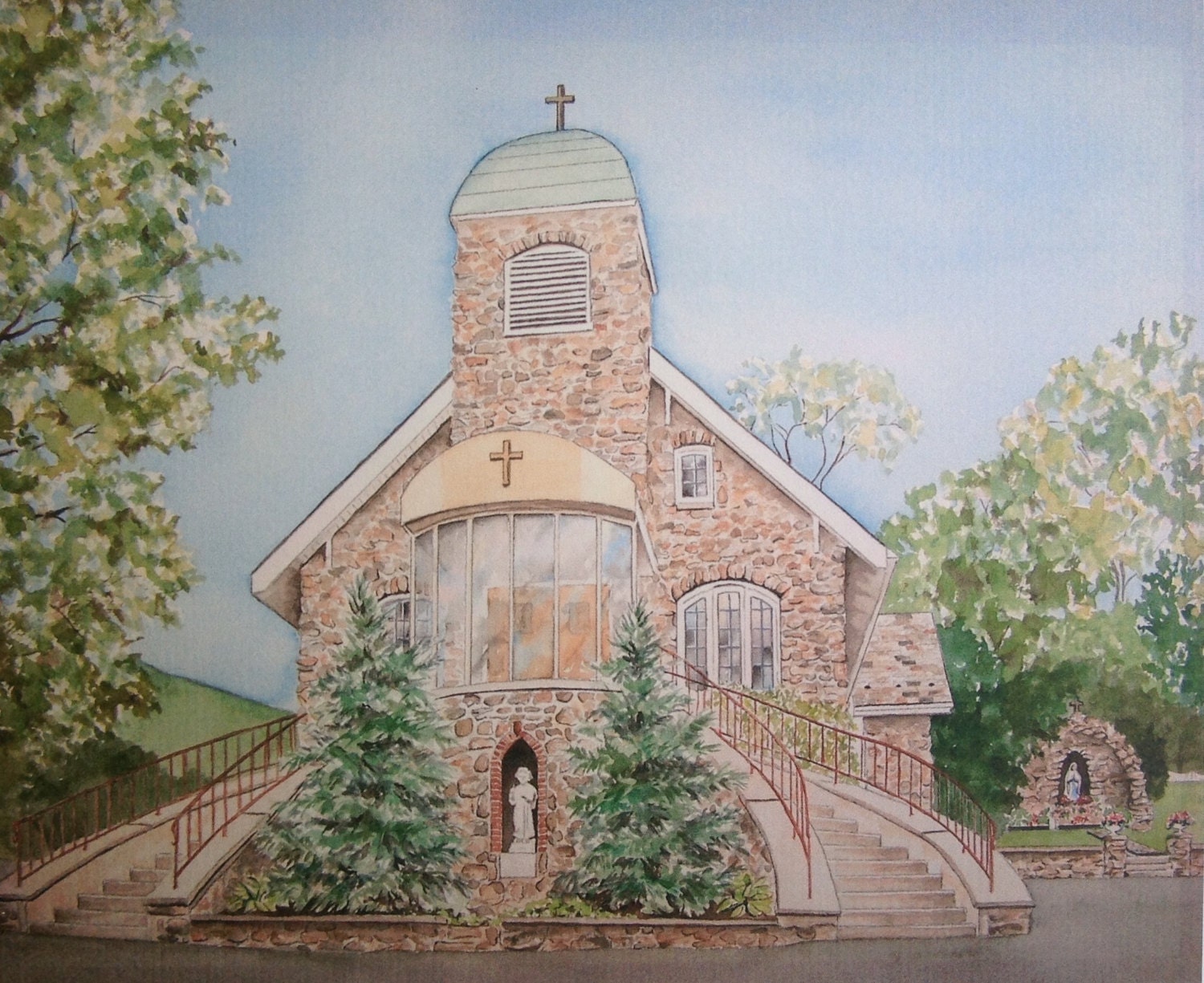 Watercolor painting of church watercolor St. Roch's