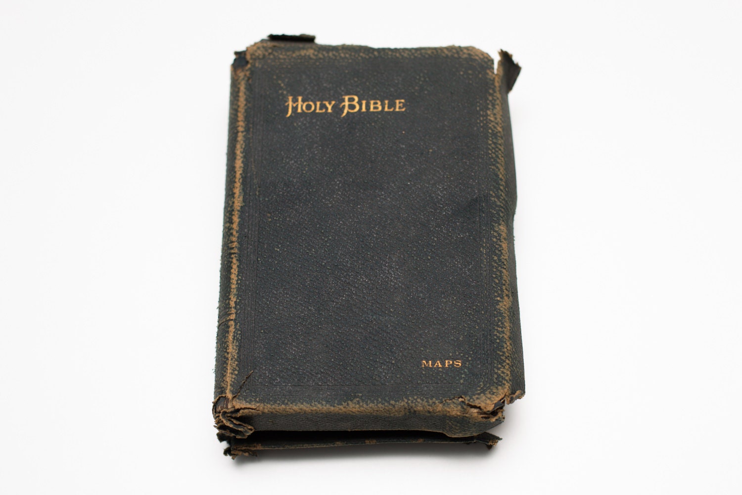 Antique 1890 Small Holy Bible Black Leather Bound Color Maps