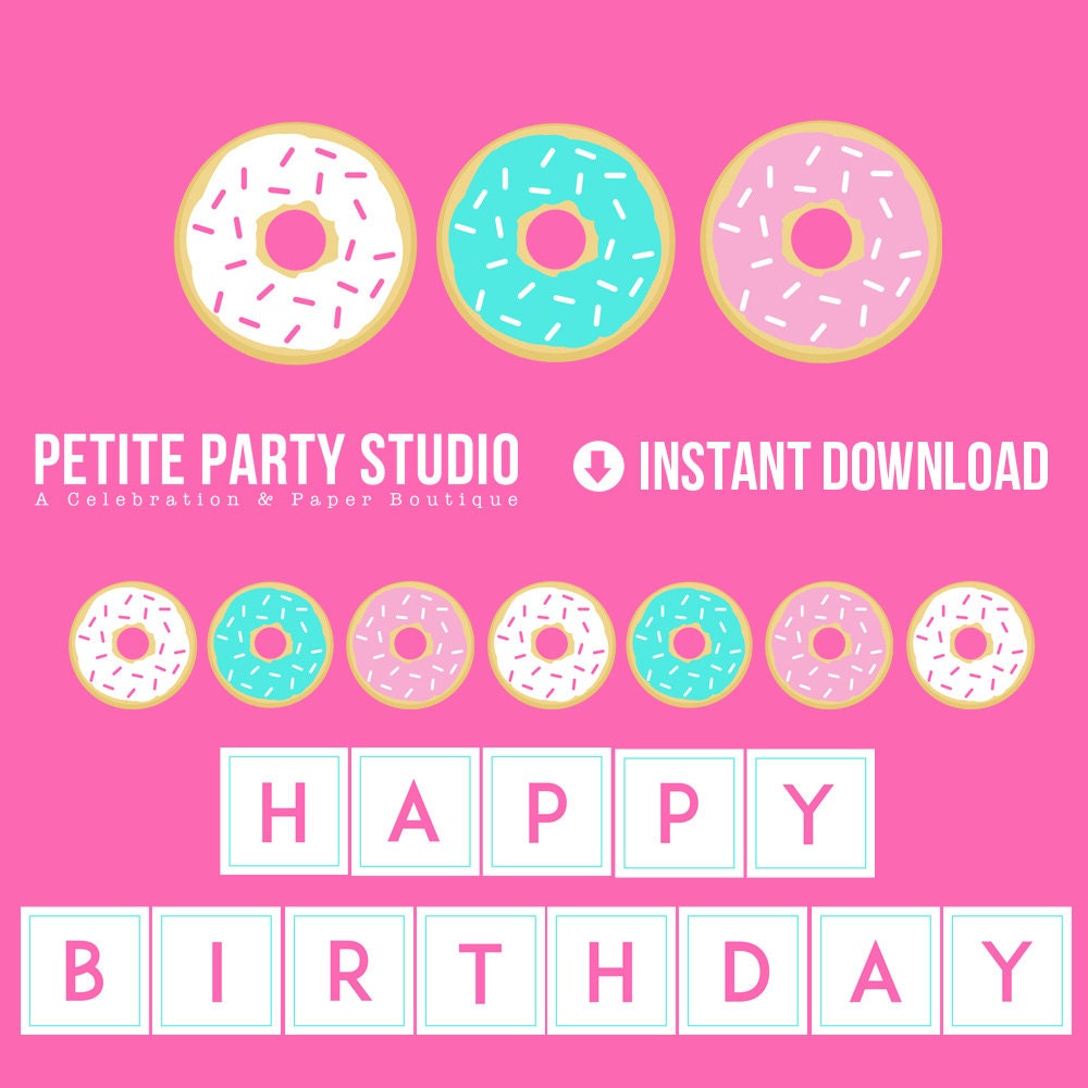 Donut Party Printable Happy Birthday Banner INSTANT DOWNLOAD