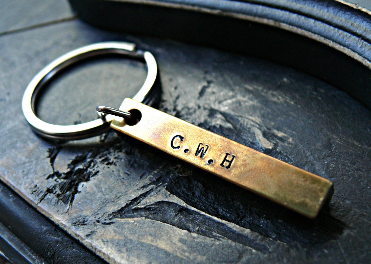 Four Sided Brass Bar Keychain Personalized Keychain Mens
