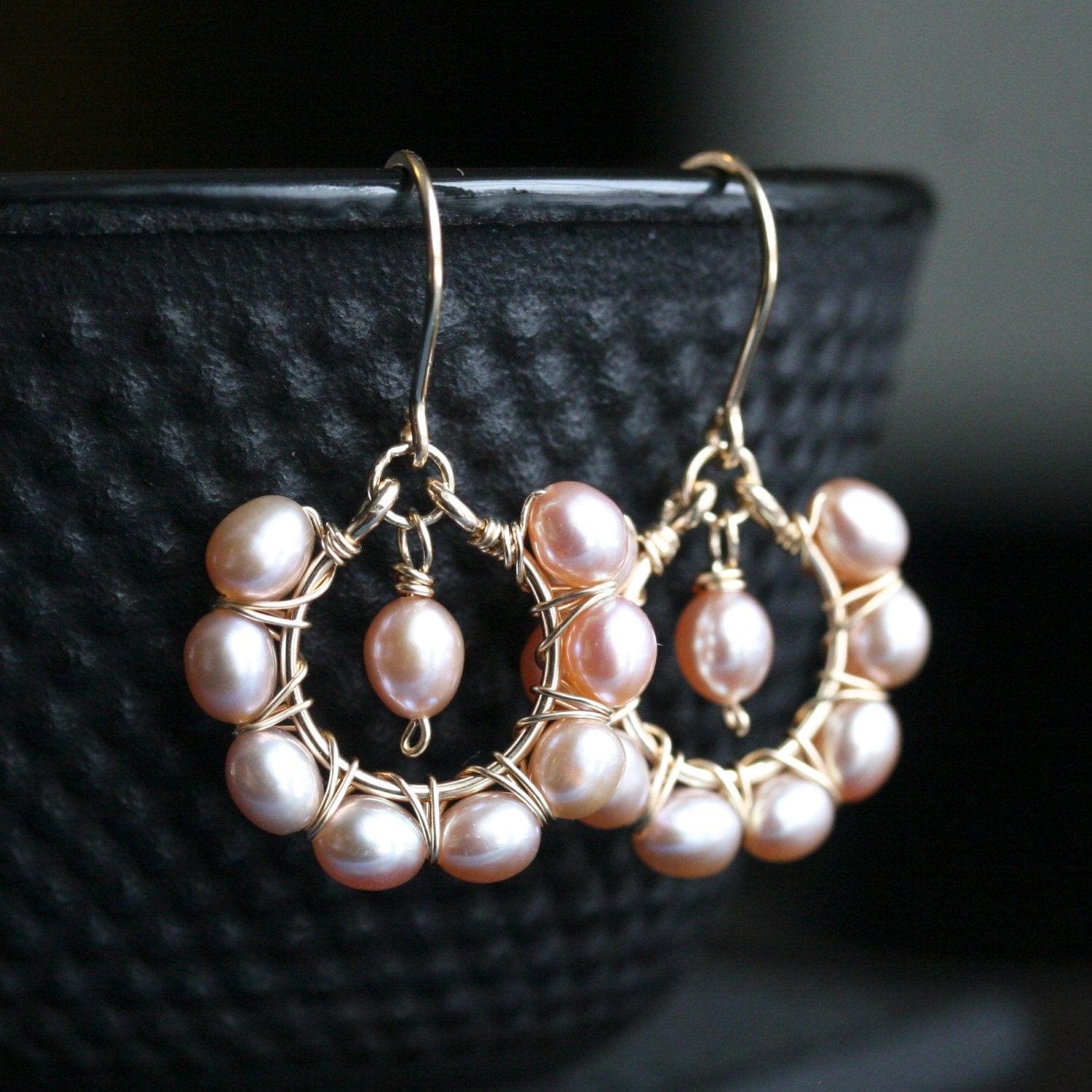 Handmade Pink Freshwater Pearl Earrings 14k Gold Filled Wire