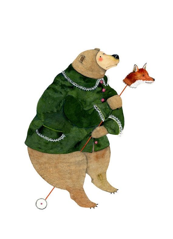 Bear in a Green Jacket Giclee Print 8x11
