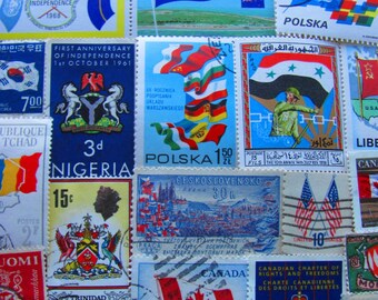 Flags Of Our Fathers 50 Vintage Flags US Worldwide Postage Stamps Nautical Shields Coat of Arms World Peace United Nations Stripes Philately