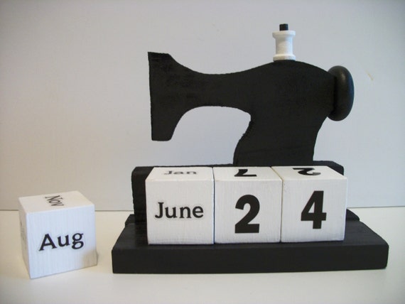 Sewing Machine Calendar Perpetual Wood Block Black Sewing Machine Decor