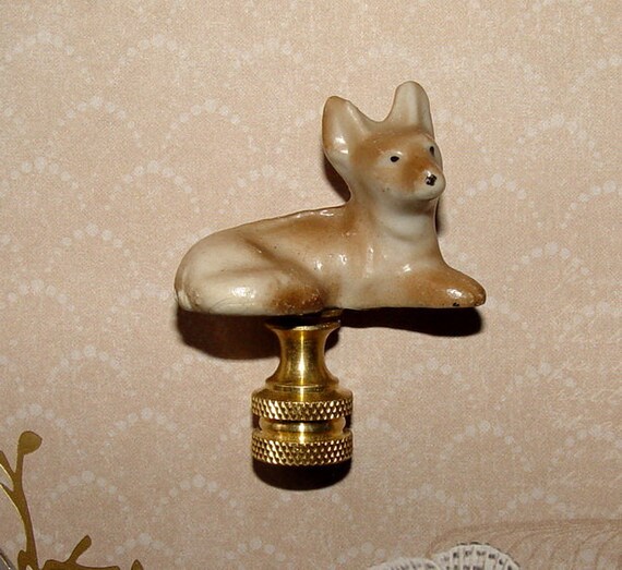 Old Porcelain White German Shepherd Dog Lamp Finial Japan