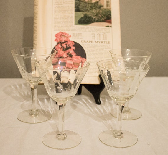 Vintage Etched Crystal Cocktail Bar Glasses by Tastecannotbetaught