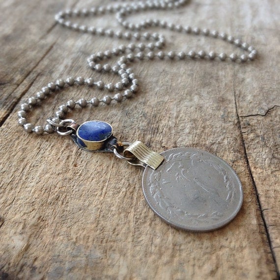 Men's Persian Coin Necklace Lapis Lazuli Necklace by TesoroDelSol